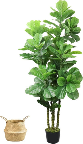 ROOMTEC 6ft Artificial Fiddle Leaf Fig Tree in Pot Faux Fiddle Leaf Fig Tree Large Artificial Tree for Indoor Outdoor House Living Room Office Modern Decoration