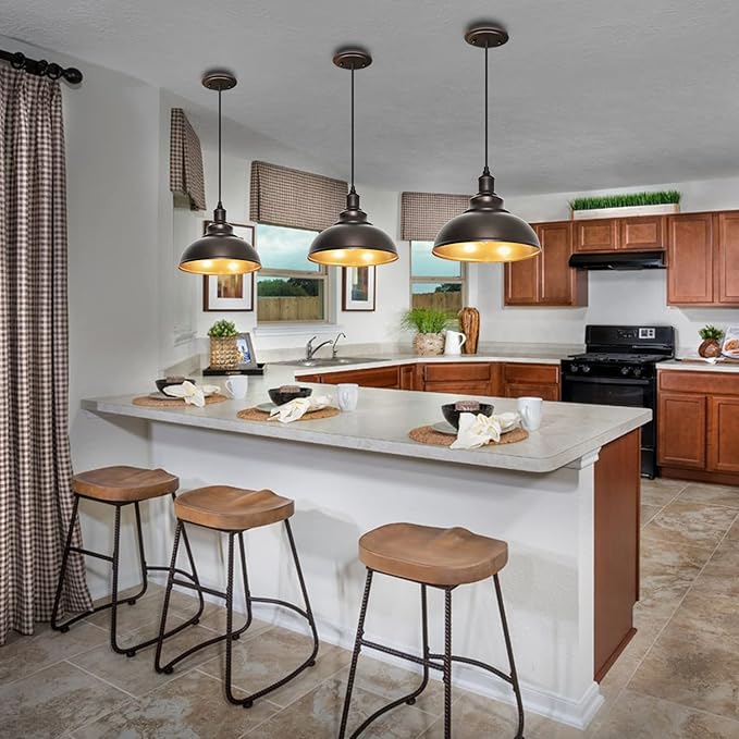 3-Pack Farmhouse Pendant Light Adjustable Pendant Lighting for Kitchen Island Industrial Hanging Barn Pendant Lights Over Island Sink Light Fixtures