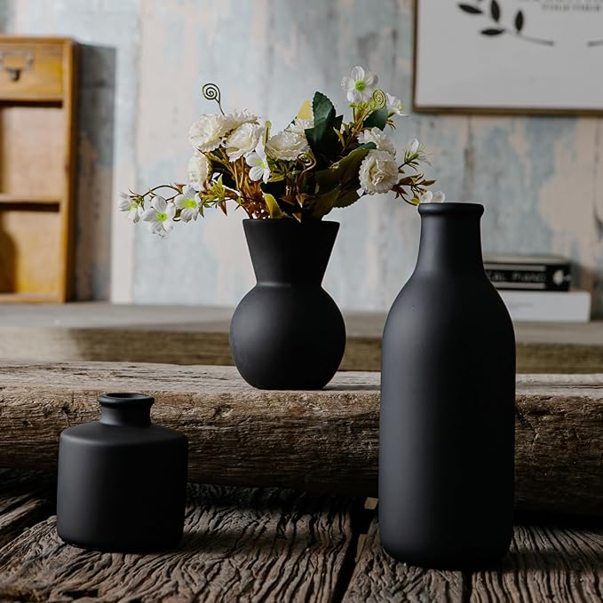 Ceramic Flower Vase Without Dried Fake Flowers, Small Vase for Centerpieces, Modern Vases for Home Decor- 3 Pcs