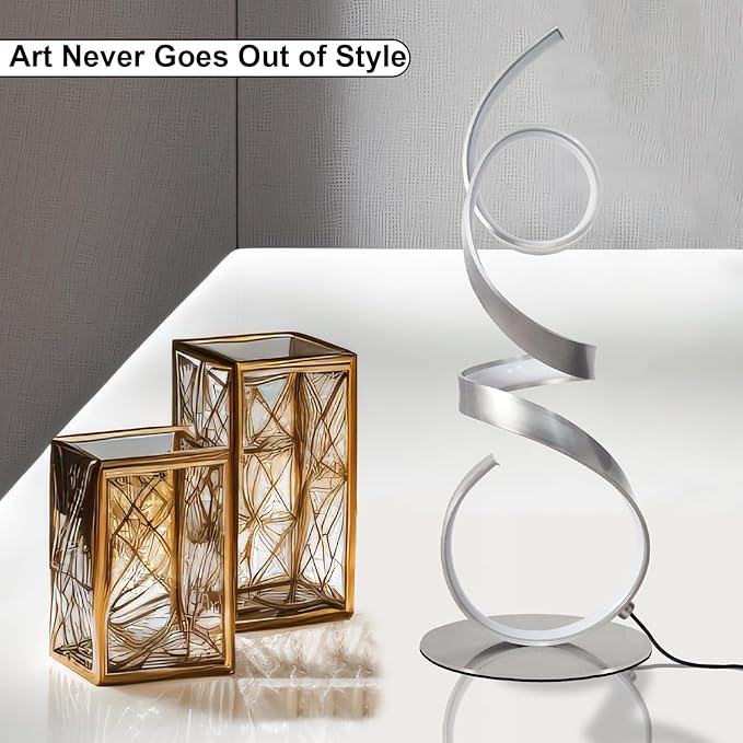 20W 2700LM 3 Colors Dimmable LED Art Table Lamp 21.4 Inch with Touch Switch for Living Room,Bedroom (Sand Nickel(Remote))