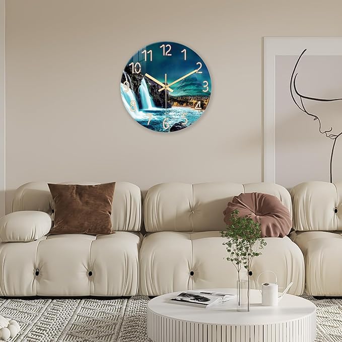 XNM Natural Landscape Decorative Wall Clocks Battery Operated 16 Inches or Larger Teal Wall Clock for Living Room Teal Wall Clock Silent