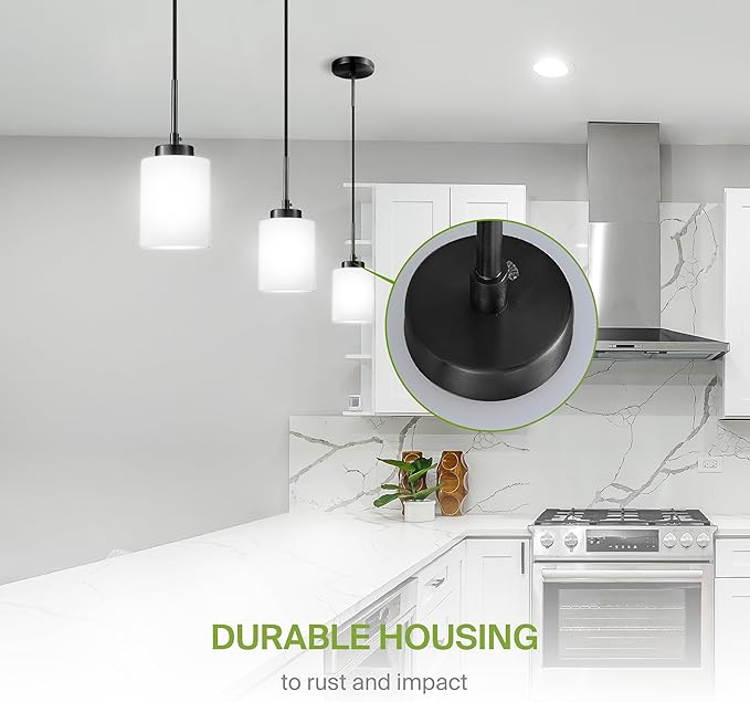 ASD Single Mini-Pendant Ceiling Light Fixture | 60W E26 Socket 120V | Dimmable, LED/CFL/Incandescent Bulbs Compatible, ETL Listed | Hanging Kitchen Island Lighting, Frosted Drop Lamp | Black