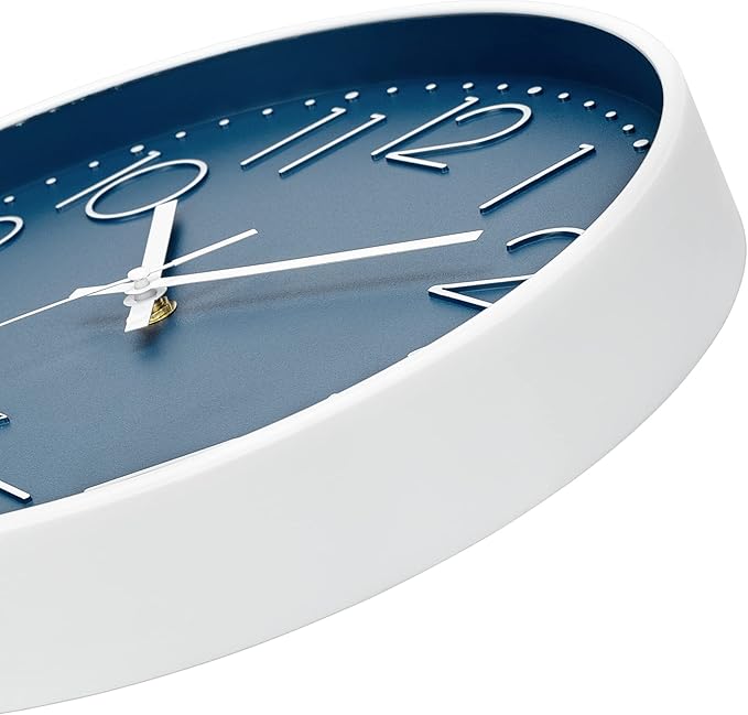 Foxtop Modern Wall Clock Silent Non Ticking Battery Operated Quartz Round Wall Clock Decor for Bedroom Kitchen Home Office School (12 Inch, Cerulean)