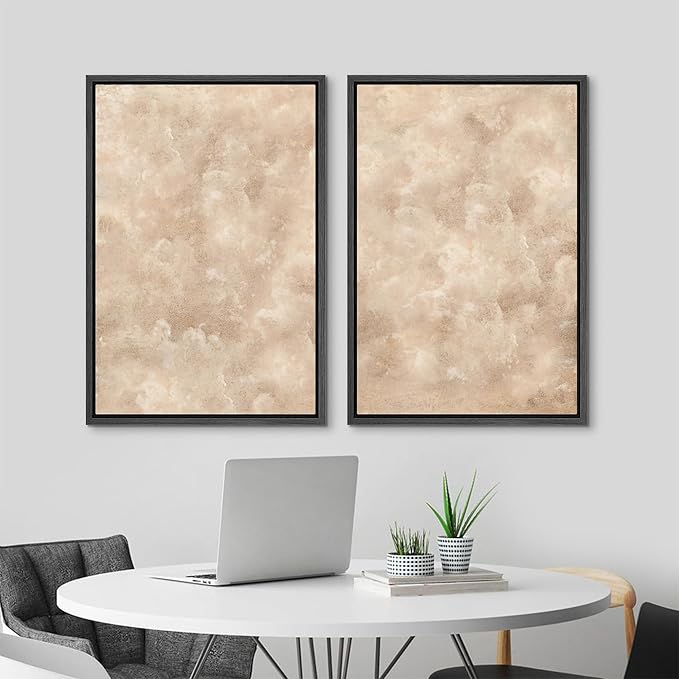MUDECOR Framed Canvas Print Wall Art Neutral Abstract Minimalist Beige and Cream Tones Illustrations Modern Art Decorative Bohemian Colorful Chic for Living Room, Bedroom, Office - 24"x36"x2 Black