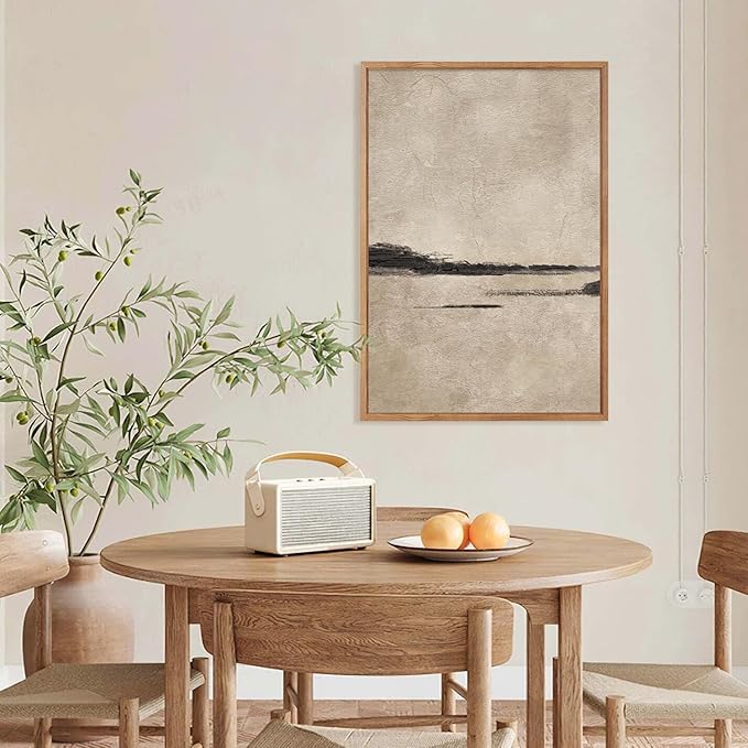 Large Abstract Black and Tan Framed Canvas Wall Art,Vintage Minimalist Wall Decor,Neutral Brush Stroke Artwork,Modern Textured Art Print for Living Room,Bedroom,Office- 24"x36"x3