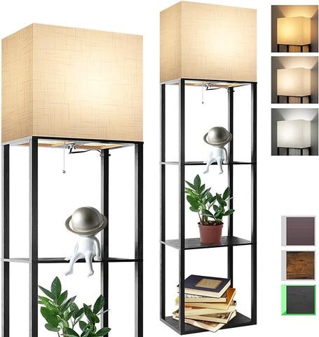 RUNTOP Plus Floor Lamp with Shelves, Shelf Lamp with 15W LED Bulb, 3 Colors, Memory Function, Wide Display Shelf for Collectibles Storge, Shelf Floor Lamps for Living Room, Standing Lamp for Bedroom