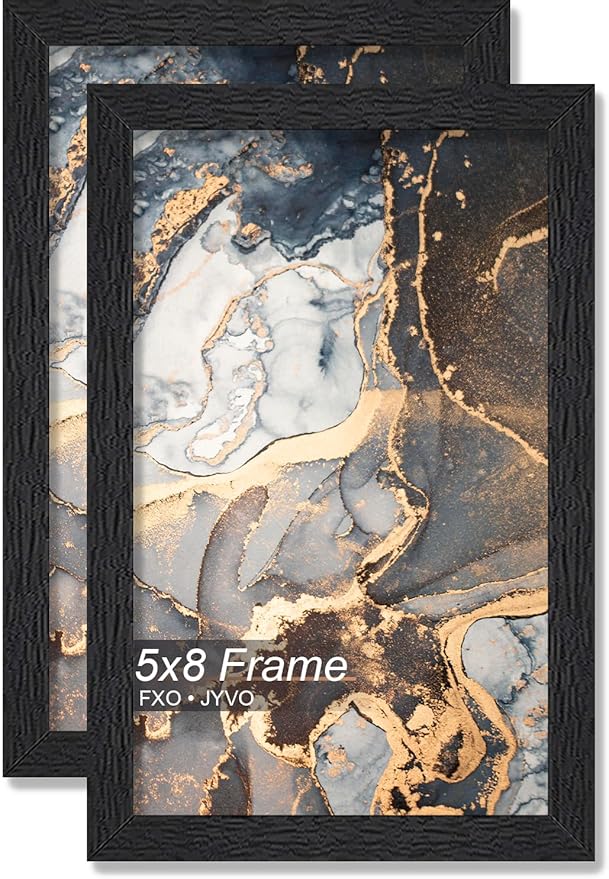 Engineered Wood 5x8 Picture Frame Set of 2, Black Frame for 5 x 8 Inch Picture Poster Photo, Light Weight 5 by 8 Frame with Wood-grain for Wall - 2 Pack/Black/5"x8"