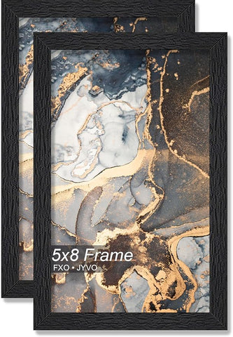 Engineered Wood 5x8 Picture Frame Set of 2, Black Frame for 5 x 8 Inch Picture Poster Photo, Light Weight 5 by 8 Frame with Wood-grain for Wall - 2 Pack/Black/5"x8"