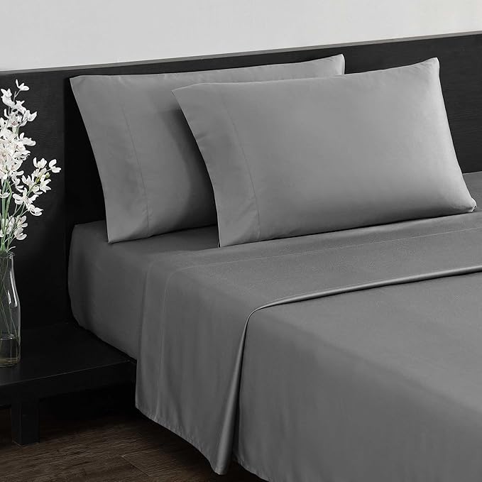 Vera Wang - Queen Sheet Set, Luxury Sateen Cotton Bedding, 800 Thread Count, Soft & Smooth Bedding Set (Charcoal, King)