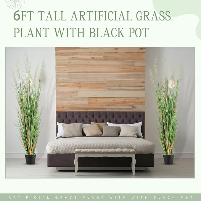 Jexine 2 Pcs 6 ft Tall Artificial Grass Plant Potted Artificial Greenery Floor Plants Faux Pampas Grass Tall in Pot for Housewarming Gift House Garden Bathroom Lobby Outdoor Decoration