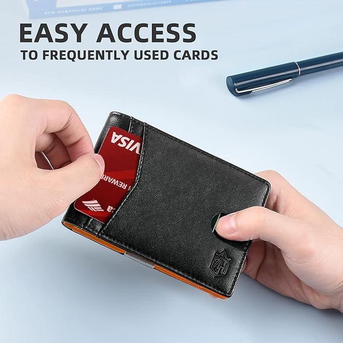 Zitahli Slim Wallet for Men Gifts 12 Card Slots ID Window With Money Clip Minimalist RFID Front Pocket Bifold Leather Small Thin Gift Box Dad Birthday Christmas Regalos Hombres