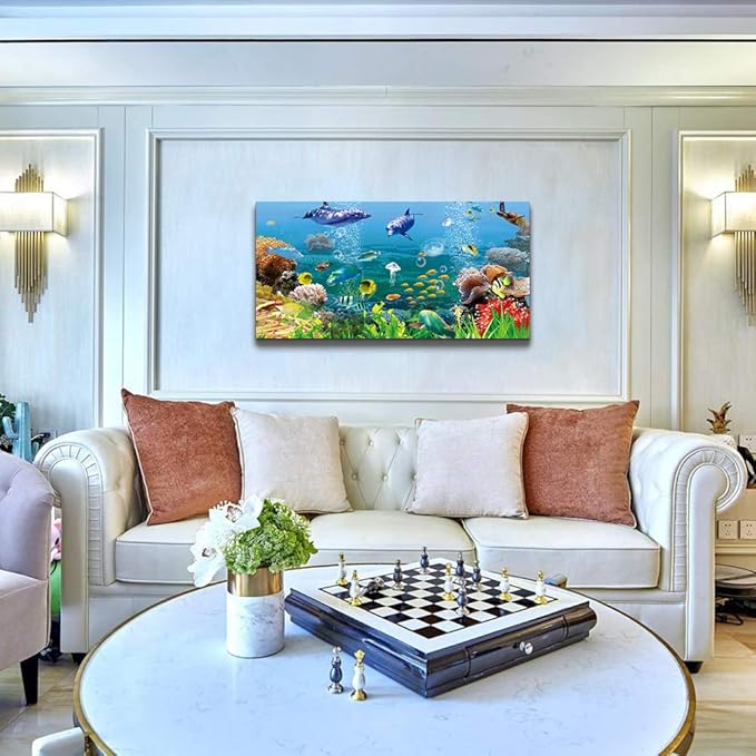 MHARTK66 Canvas Wall Art - Coral and Fish Modern Home Decor Stretched and Framed Ready to Hang Ocean Theme Sea Fish and sea Turtles Mediterranean Style Canvas Prints The living room Wall Decor