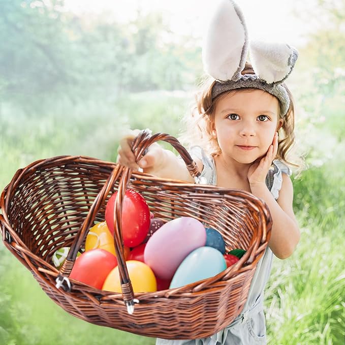 Wesiti 6 Pcs Wicker Picnic Basket with Handle, Hand Woven Harvest Basket Bulk, Wicker Flower Hoppet for Storage, Picnics, Easter, Organizing, Egg Gathering, Candy, Wedding(Dark Brown)