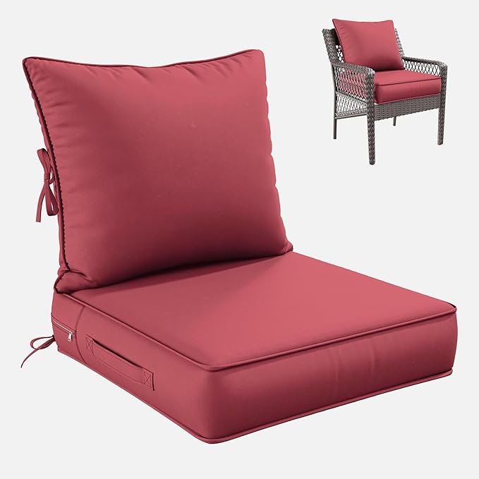 Premium Outdoor Seat Cushion Chair Cushions for Patio Furniture 24 L X 24 W X 5 H Waterproof & Fade Resistant Deep Seat and Backrest Cushion Set with Removable Covers for Chair, Sofa