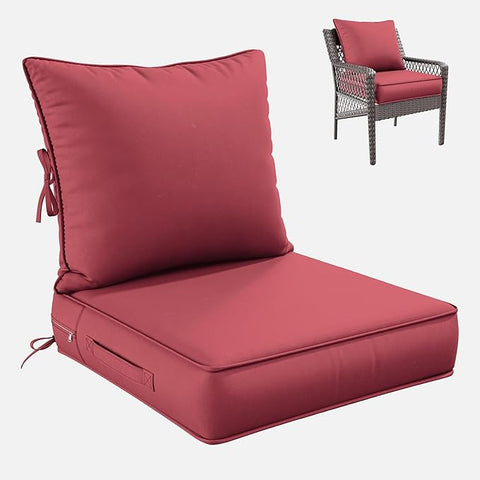 Premium Outdoor Seat Cushion Chair Cushions for Patio Furniture 24 L X 24 W X 5 H Waterproof & Fade Resistant Deep Seat and Backrest Cushion Set with Removable Covers for Chair, Sofa