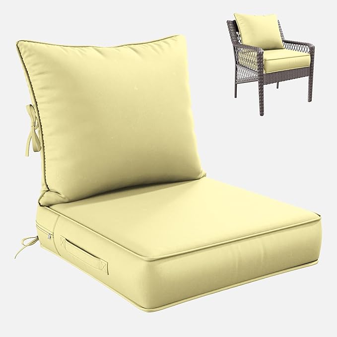 Premium Outdoor Seat Cushion Chair Cushions for Patio Furniture 24 L X 24 W X 5 H Waterproof & Fade Resistant Deep Seat and Backrest Cushion Set with Removable Covers for Chair, Sofa