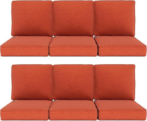 Outdoor Chair Cushions 23" x 24" x 4", Patio Deep Seat Replacement Cushions Set with Zippered Removable Cover, Weather-Resistant Olefin Fabric for Garden Chair Sofa Couch, Set of 6, Red