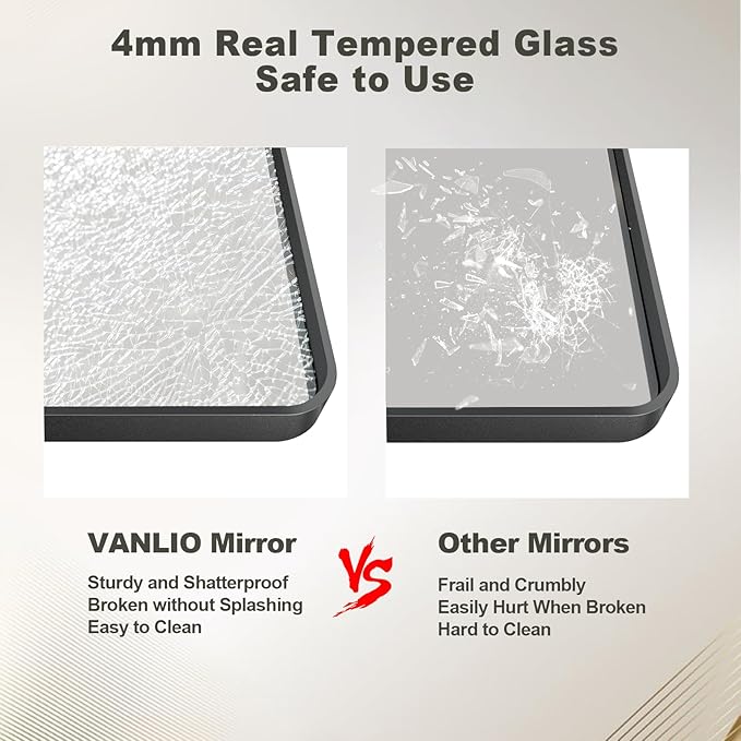 48x36 Inch Black Framed Bathroom Mirror for Wall, Matte Black Metal Wall Mirror, Black Rectangle Vanity Mirror, Tempered Glass, Anti-Rust, Hangs Vertically or Horizontally