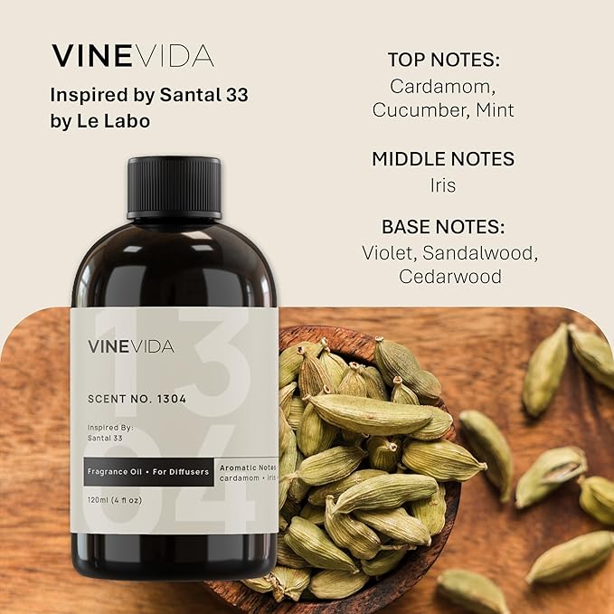 VINEVIDA Santal Bliss Fragrance Oil for Cold Air Diffusers 4 Fl Oz - Essential Oils for Diffuser Oil Refill & Air Freshener Room Spray