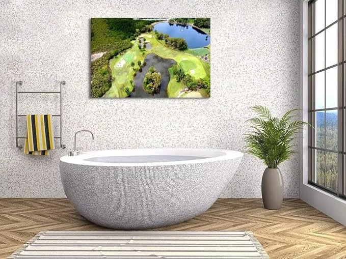 Golf Course Canvas Wall Art for Living Room Bedroom Bathroom Home Decorations Golf Course and Lake Picture Poster Prints Artwork Framed Ready to Hang(24''H x 36''W)