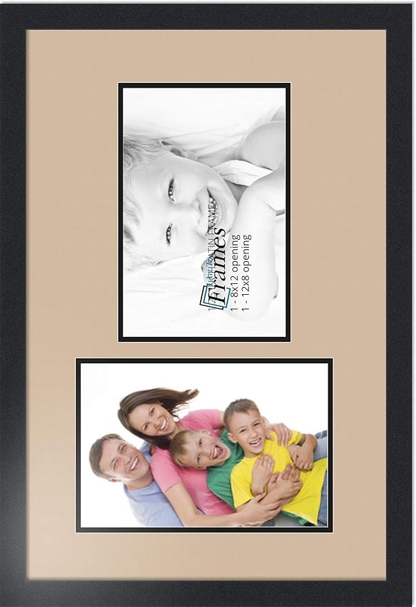 ArtToFrames Collage Photo Frame Double Mat with 2 - 8x12 Openings and Satin Black Frame
