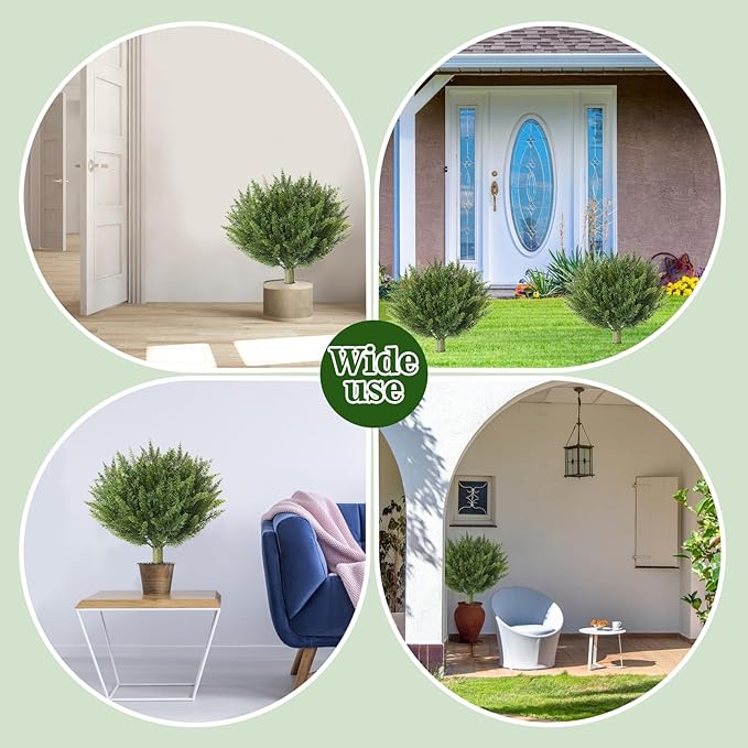 Set of 2 Artificial Cypress Topiary Outdoor Plants with Metal Spike 20", UV Resistant Faux Cedar Shrubs, Fake Shrubs Plants for Front Porch,Garden, Yard, Porch, Patio Decor