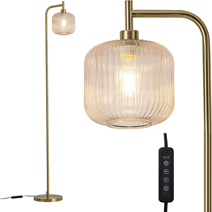 MAYNA Glass Floor lamp Living Room, Modern Vertical lamp, Remote Control Switch with Glass lampshade, 67-inch high lamp Suitable for Bedroom and Study (2700K LED Bulb Included)