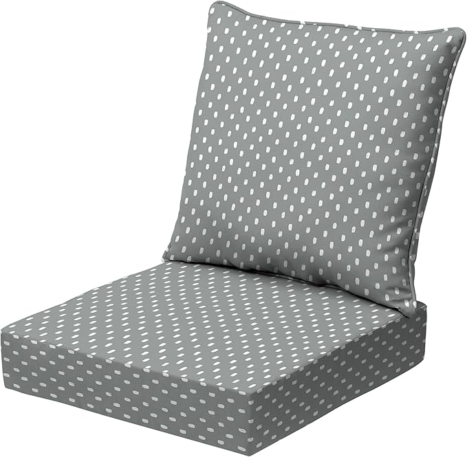 Arden earthFIBER Outdoor Deep Seat Cushion Set, 24 x 24, Rain-Proof, Fade Resistant, Deep Seat Bottom and Back Cushion for Chair, Sofa Stone Grey Dot