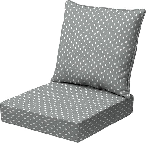 Arden earthFIBER Outdoor Deep Seat Cushion Set, 24 x 24, Rain-Proof, Fade Resistant, Deep Seat Bottom and Back Cushion for Chair, Sofa Stone Grey Dot