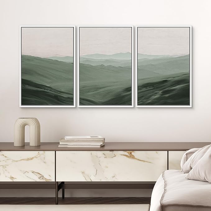 SIGNWIN Framed Canvas Print Wall Art Set Rolling Green Mountain Hill Environment Nature Wilderness Photography Modern Art Chic Landscape for Living Room, Bedroom, Office - 24"x36"x3 White