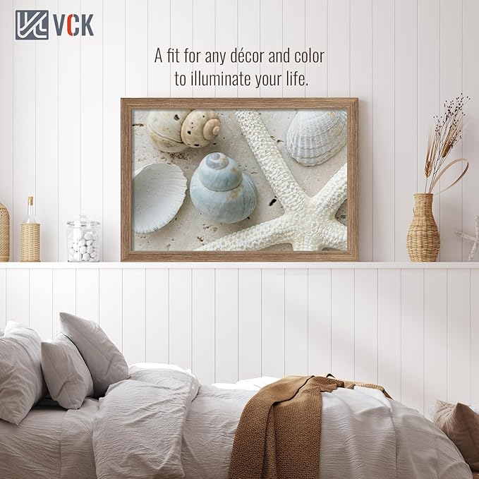VCK 16x24 Frame 5 Pack - Brown Walnut, Natural Textured Solid Wood Poster Picture Frame, Wall Mounting Hanging