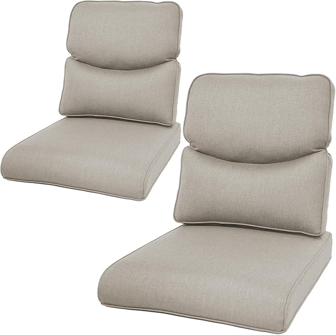 Patio Cushions for Outdoor Furniture - 22×24 Inches High Back and Deep Seating Outdoor Cushion for Patio Chairs Sofa Couch Loveseat Water Resistant(Beige/2 Set/Smile)