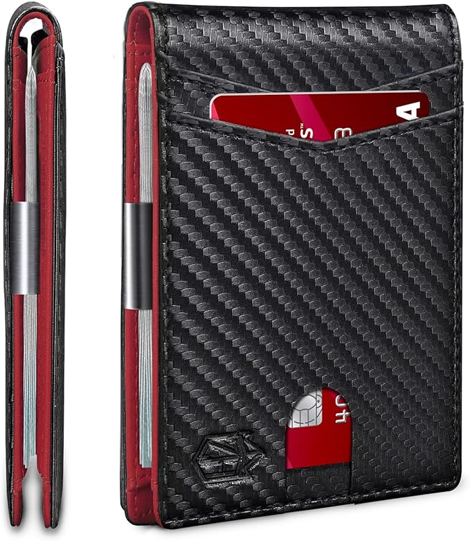 Zitahli Slim Wallet for Men Gifts 12 Card Slots ID Window With Money Clip Minimalist RFID Front Pocket Bifold Leather Small Thin Gift Box Dad Birthday Christmas Regalos Hombres