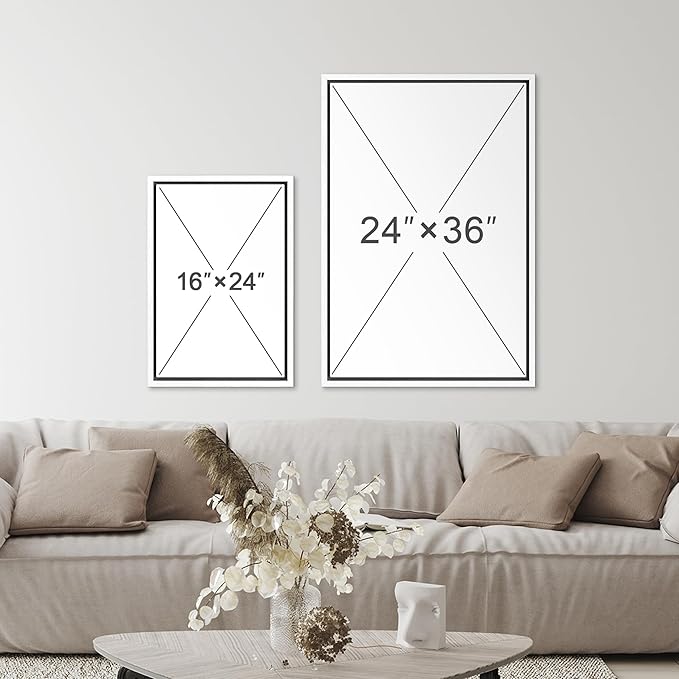 SIGNFORD Framed Canvas Print Wall Art Set Retro Mid-Century Geometric Forest Plants Abstract Shapes Illustrations Modern Art Decorative Bohemian for Living Room, Bedroom, Office - 16"x24"x2 White