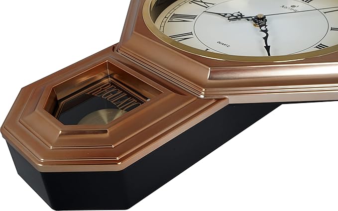 JUSTIME Traditional Schoolhouse Gradient Roman Regulator Wall Clock, Chiming Wall Clocks with Pendulum & Westminster Chime Hourly, Schoolhouse Wall Decor Battery Operated (Vintage Copper)