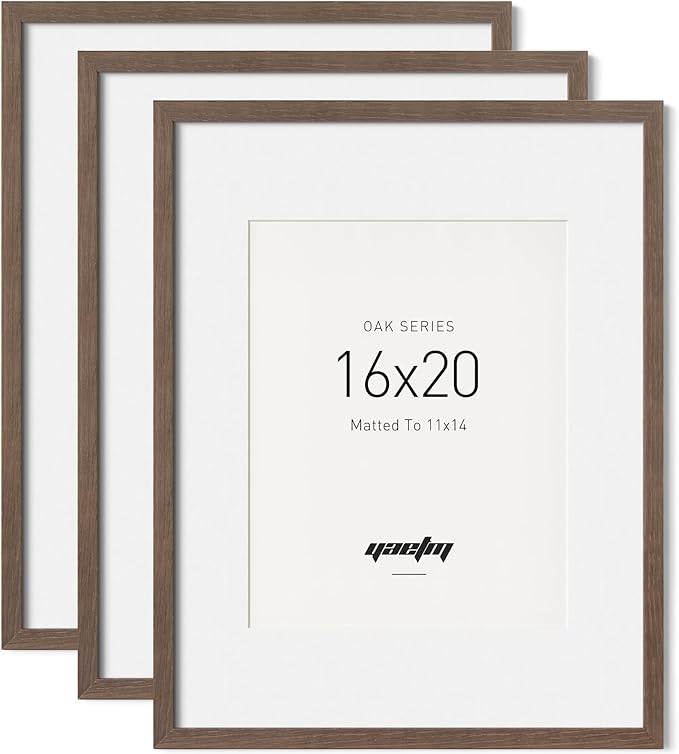 Yaetm 16x20 Picture Frame with Mat for 11x14 - Solid Walnut Wood 16 x 20 Frame for Poster & Art Print, Lightweight, Horizontal and Vertical Wall Hanging for Photo Gallery (3 Pack, Walnut)