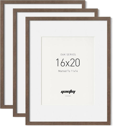 Yaetm 16x20 Picture Frame with Mat for 11x14 - Solid Walnut Wood 16 x 20 Frame for Poster & Art Print, Lightweight, Horizontal and Vertical Wall Hanging for Photo Gallery (3 Pack, Walnut)