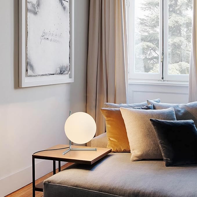 BOKT Modern Globe Table Lamp Chrome Simple Desk Lamp Bedside Nightstand Small Lamp Nordic Creative Design White Glass Ball Reading Lights for Study Living Room Bedroom Children Room Cabinet Farmhouse