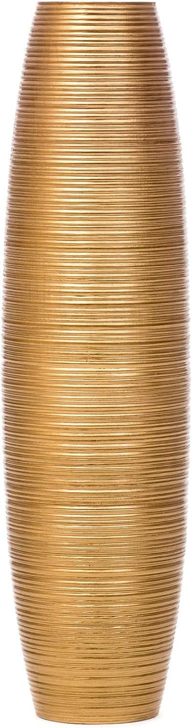 Leewadee Large Gold Home Decor Floor Vase – Wooden 26 inches Tall Farmhouse Decor Flower Holder for Fake Plant and Pampas Grass