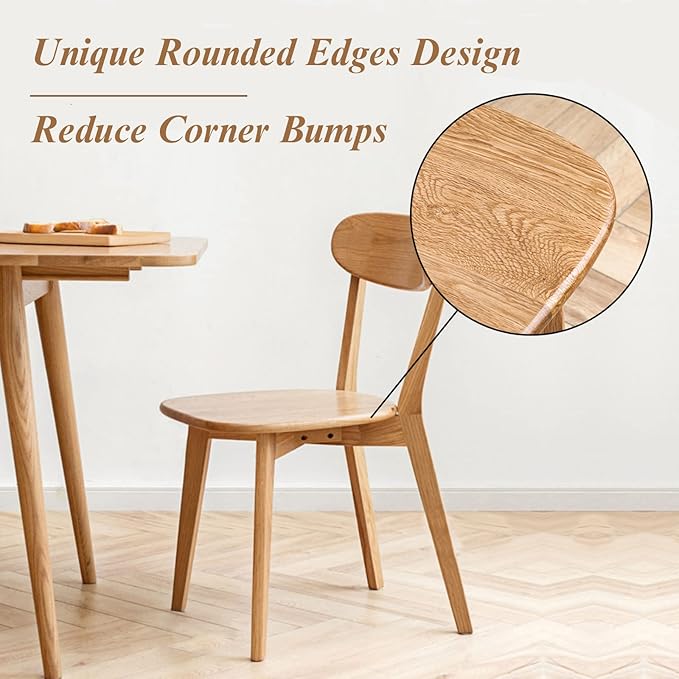 100% Solid Oak Wood Dining Room Chairs Set of 4 - Practical Dining Chair - Wooden Kitchen Chairs for Dining Room, Kitchen (Natural)