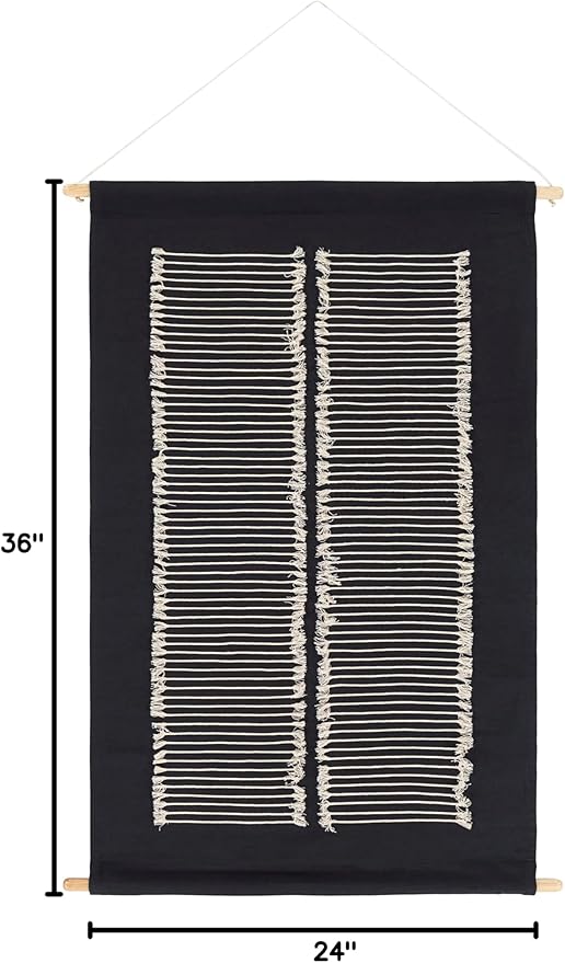 Mark&Day Wall Art, Lassing Modern Farmhouse Black Macrame Tapestry Wall Hanging for Living Room, Bedroom, Office or Kitchen (36"H x 24"W)