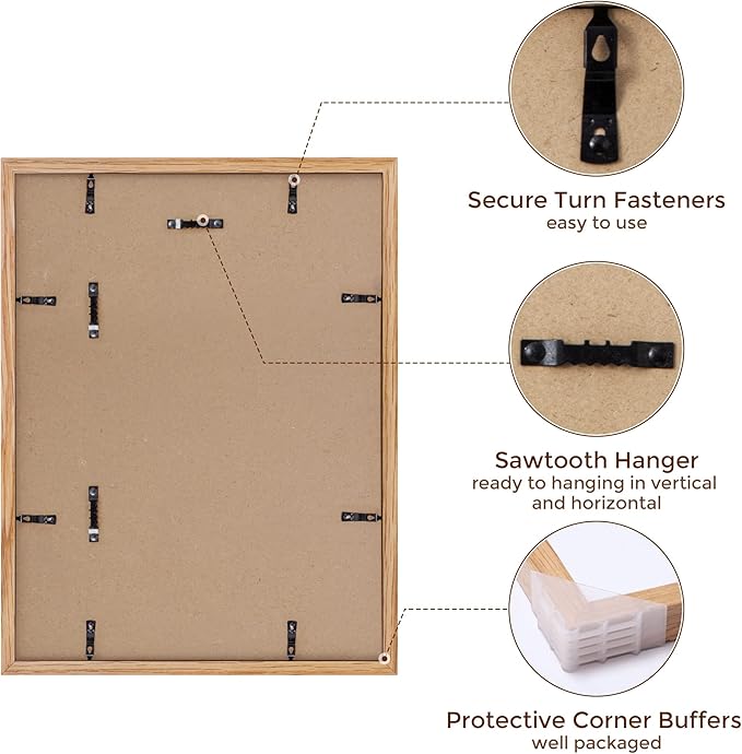 12x16 Picture Frames Set of 3, Solid Oak Wood Frame 12"x16" for Wall, 12x16 Frame Matted to 8.5x11, 12 by 16 Photo Frames, Tempered Real Glass, 12x16 Wood Frame (Beige Oak Color, 3 Pack)