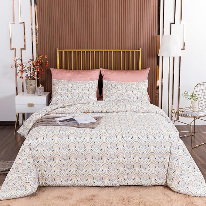 CLOTHKNOW Aztec Queen Comforter Set Boho Bedding Comforter Sets Geometric Bed Comforter with 2 x Pillowcases