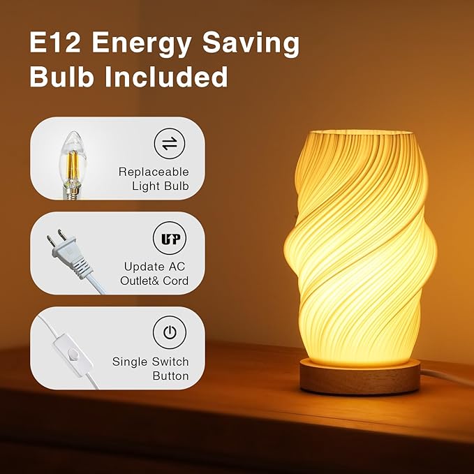 Table Lamp Bedside Lamps for Bedroom, Small Night Stands Desk Lamp, Mood Warm Cozy Lighting, Vintage Boho Cool Mid Century Modern Lamp, Aesthetic Accents Home Room Decor (Warm-E, Medium)