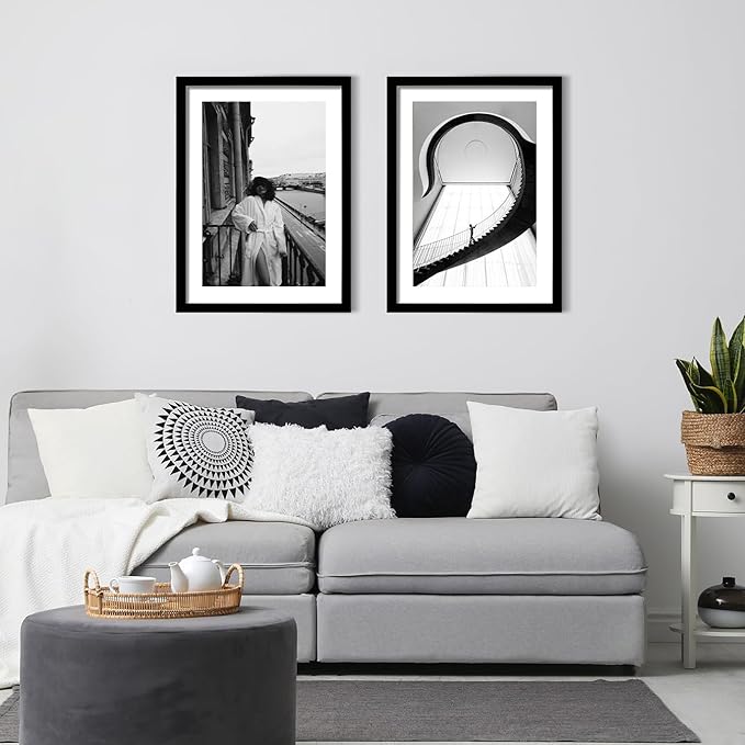 20x28 Picture Frame Set of 5, Black Poster Frame, Display Pictures 16 x 24 with Mat or 20 x 28 Without Mat for Horizontal or Vertical Wall Mounting, Wall Gallery Frame