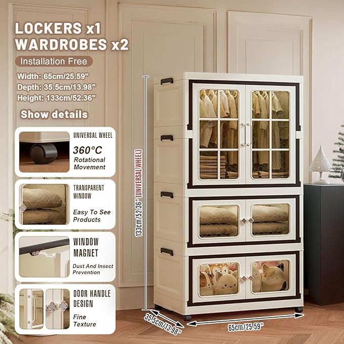 SunSettler Stackable Storage Bins with Lids, Stackable Organizers Storage Cabinets, Plastic Collapsible Bins with Doors, Folding Store Box Cabinet for Home Office Dorm