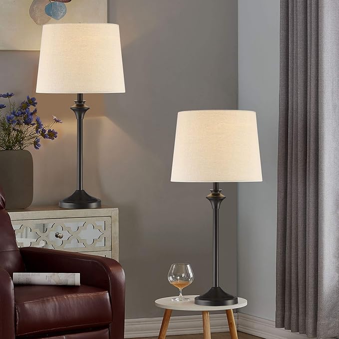 Maxax Table Lamps Set of 2 for Living Room, Buffet Lamps Black Nightstand Lamps with Fabric Shade 26" Bedside Desk Lamps for Bedroom, Living Room, Office, Kids Room