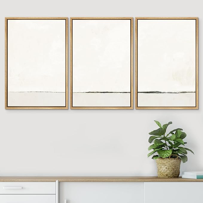 SIGNWIN Framed Canvas Print Wall Art Set Duotone Gray White Grunge Pastel Landscape Shapes Abstract Illustrations Modern Art Decorative Nordic Zen for Living Room, Bedroom, Office - 24"x36"x3 Natural