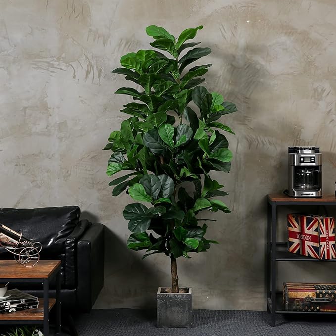 Fiddle Leaf Fig Tree 6ft Tall Artificial Tree in Pot Fake Ficus Lyrata Plants with 184 Decorative Fiddle Leaves Faux Fig Trees for Home Office Living Room Decor Indoor Outdoor, 2 Pack