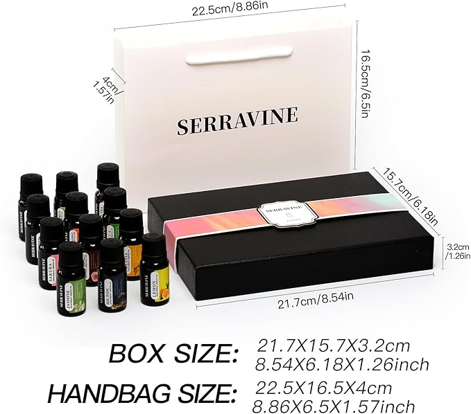 Perfect for Diffusers – 12 Natural Essential Oils Set with Gift Box & Bag | Lavender, Vanilla, Rose, Peppermint & More | Ideal for Aromatherapy, Relaxation & Home Use